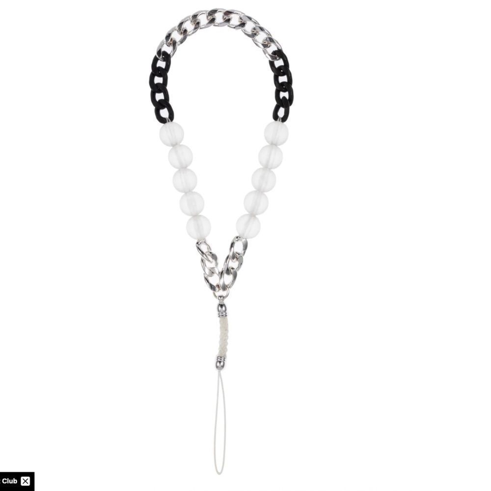 Phone Charm Wristlet Silver & Matte Black Plated Brass Cuban Links & Glass Beads